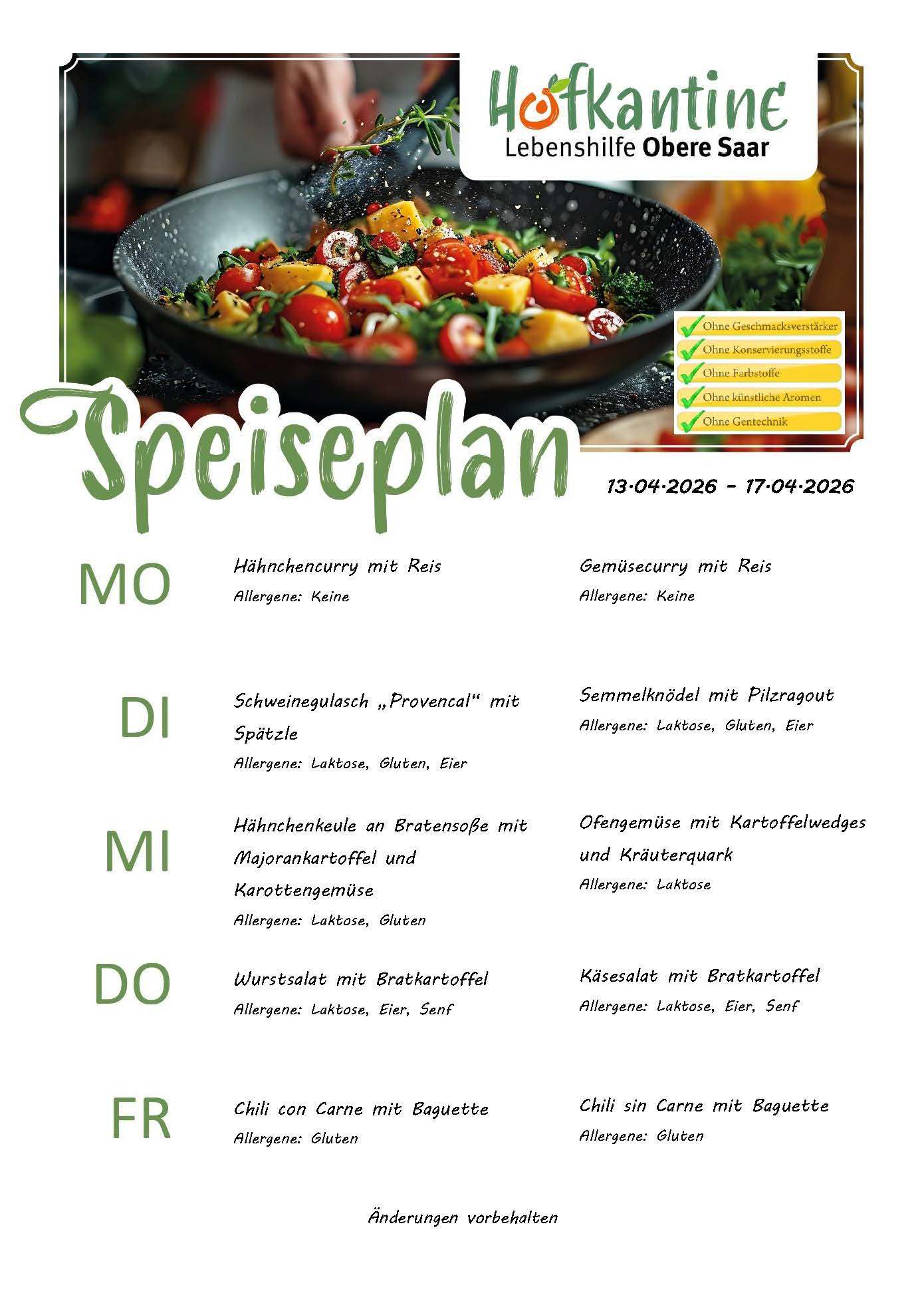 Speiseplan 13.04. bis 17. 04.